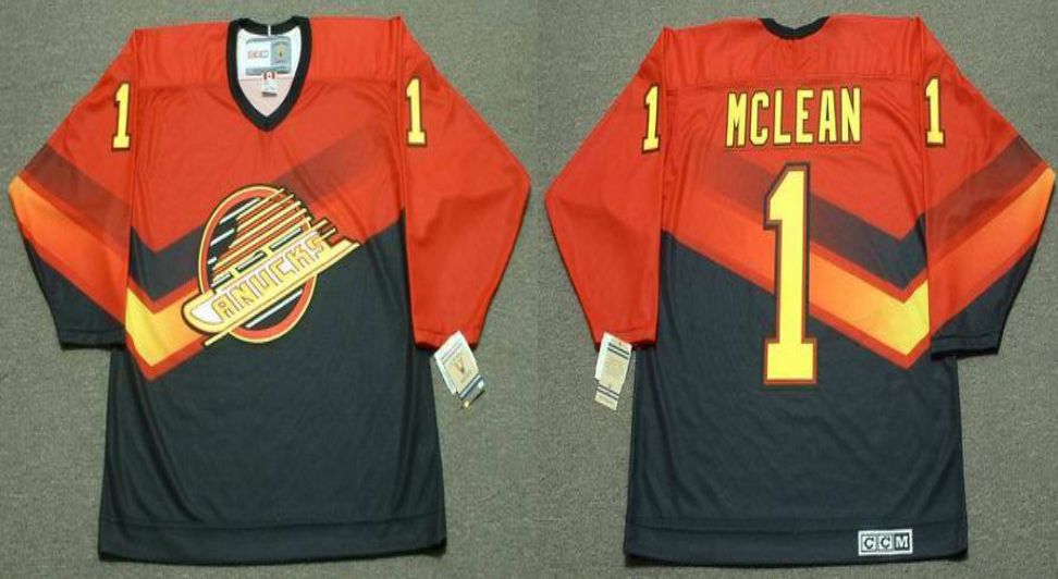 2019 Men Vancouver Canucks 1 Mclean Orange CCM NHL jerseys